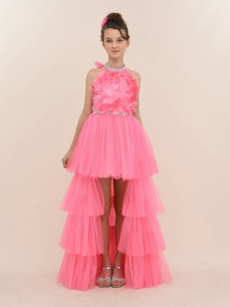 Chaton D'or Kuyruklu Abiye Elbise 7-15 Yaş Fuşya