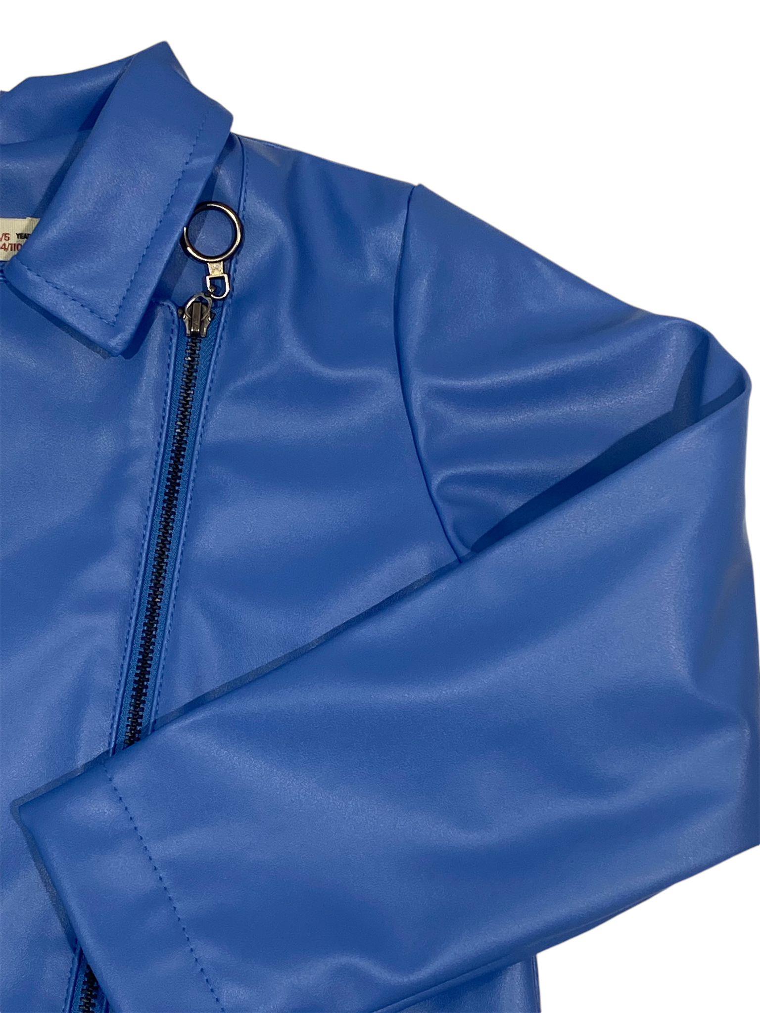 Cikoby Kız Çocuk Deri Ceket 3-8 Yaş MAVİ