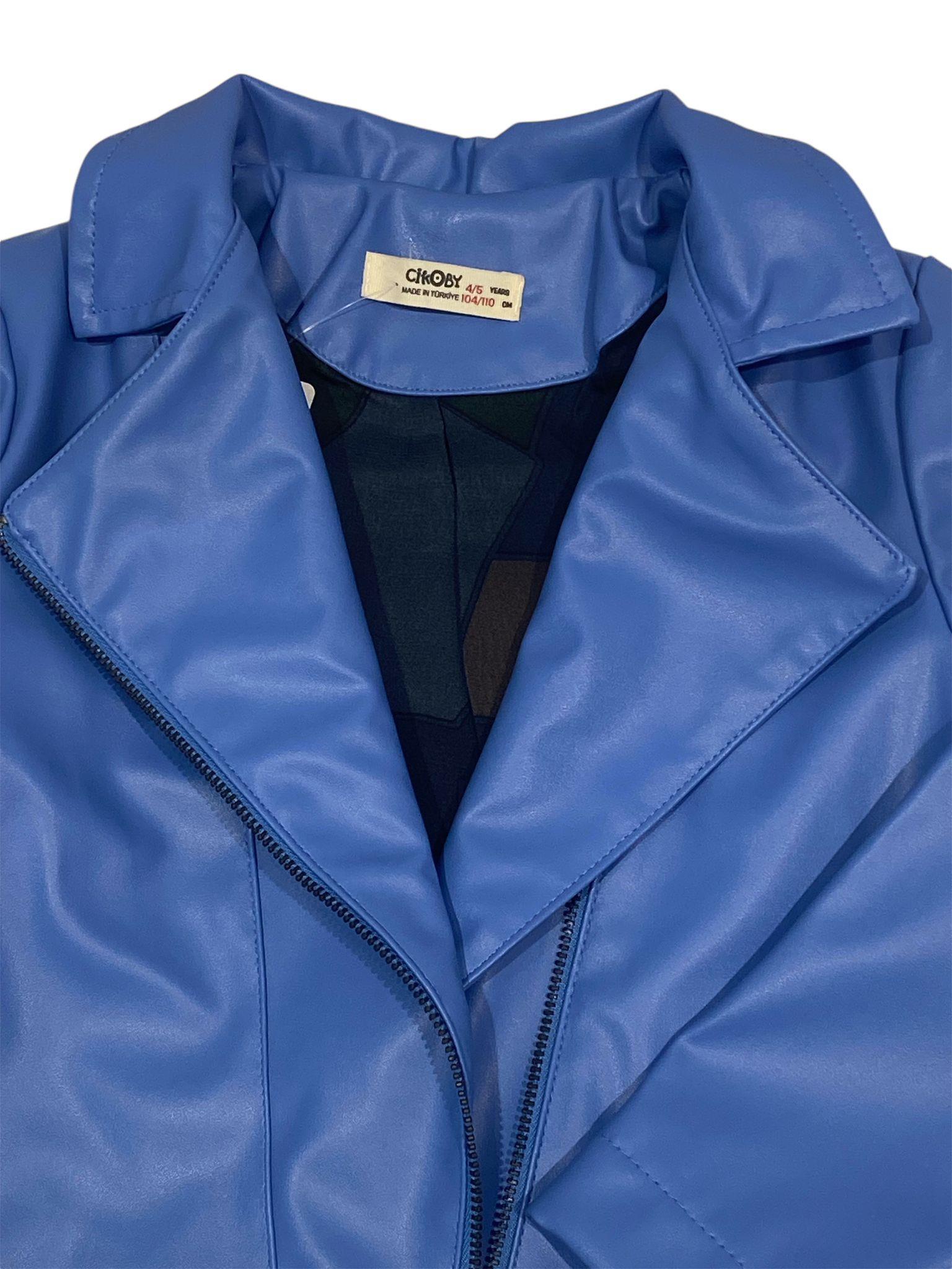 Cikoby Kız Çocuk Deri Ceket 3-8 Yaş MAVİ