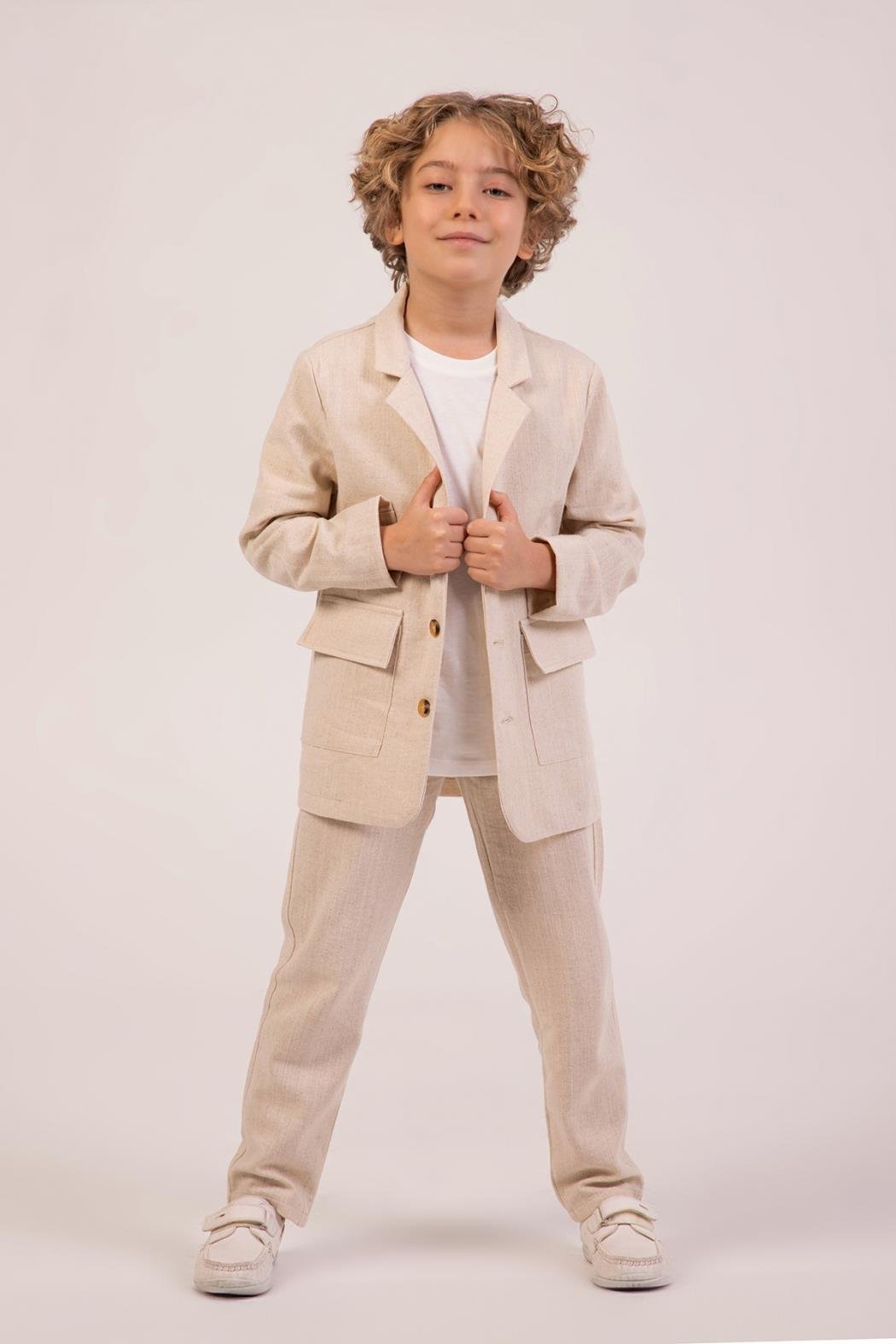 Dmb Erkek Çocuk 3'lü Takım 7-11 Yaş Bej