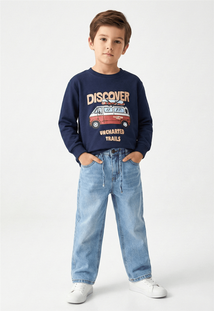 Dmb Erkek Çocuk Baskılı Sweatshirt 4-9 Yaş İndigo