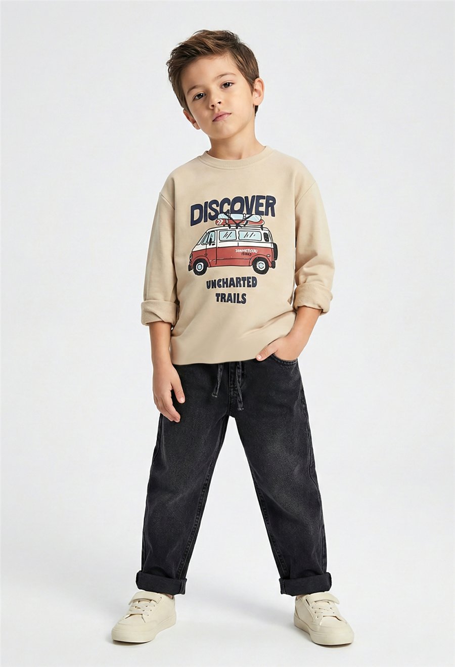 Dmb Erkek Çocuk Baskılı Sweatshirt 4-9 Yaş Bej