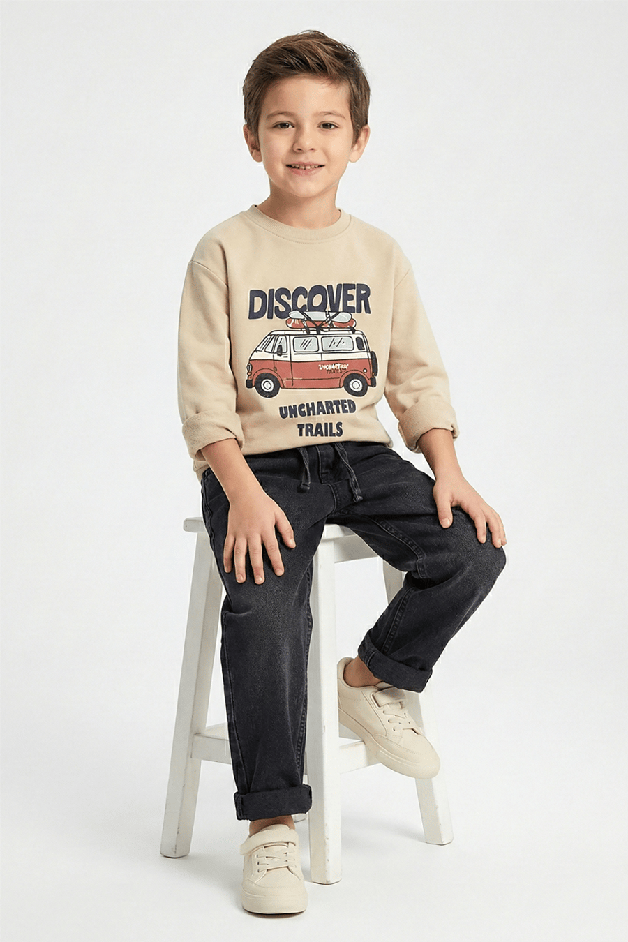 Dmb Erkek Çocuk Baskılı Sweatshirt 4-9 Yaş Bej
