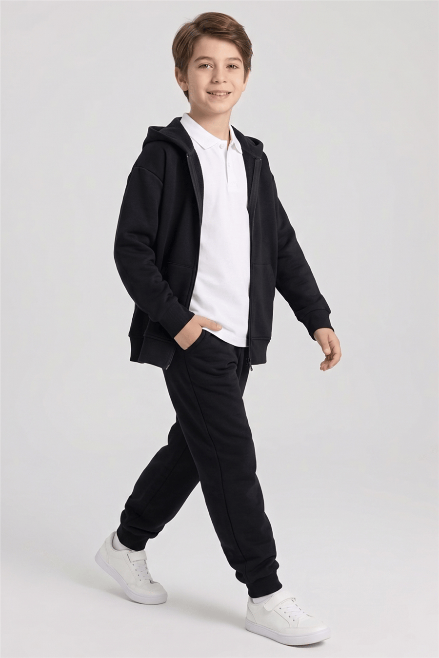 Dmb Erkek Çocuk Fermuarlı Sweatshirt 7-15 Yaş Siyah