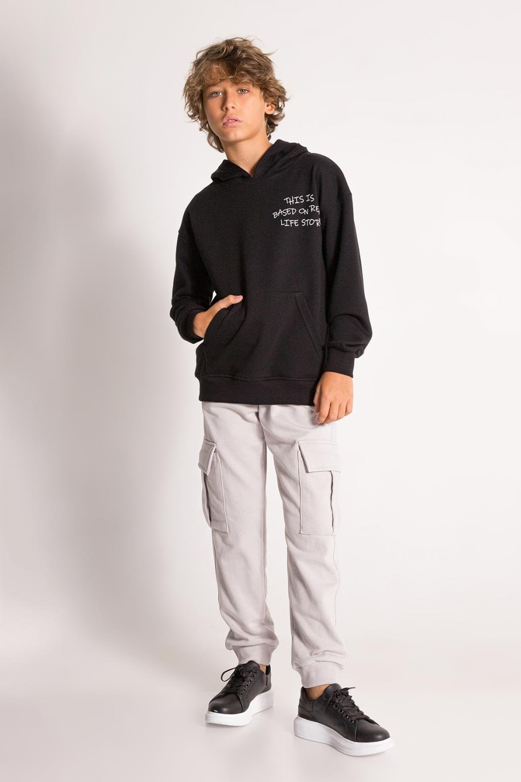 Dmb Erkek Çocuk Kapüşonlu Sweatshirt 9-14 Yaş SİYAH