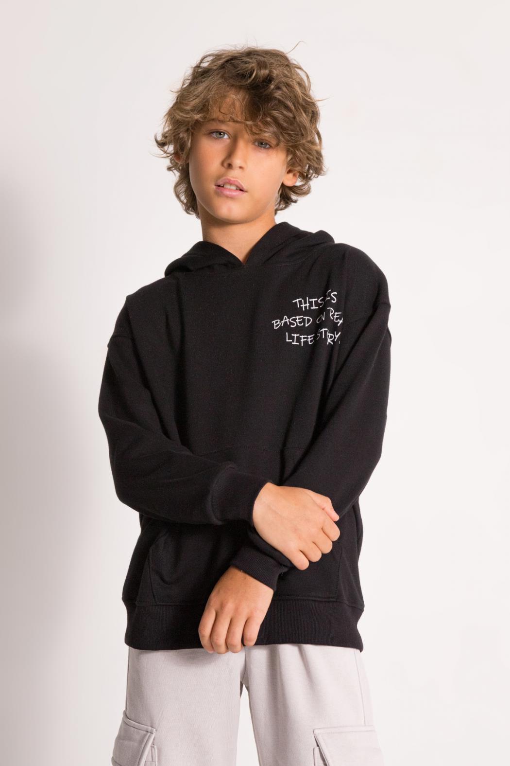 Dmb Erkek Çocuk Kapüşonlu Sweatshirt 9-14 Yaş SİYAH