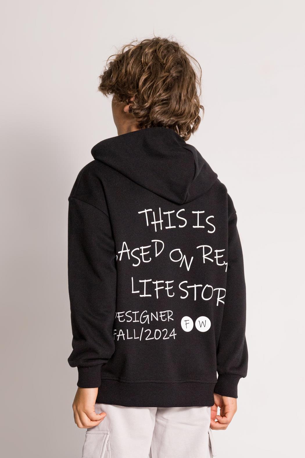 Dmb Erkek Çocuk Kapüşonlu Sweatshirt 9-14 Yaş SİYAH