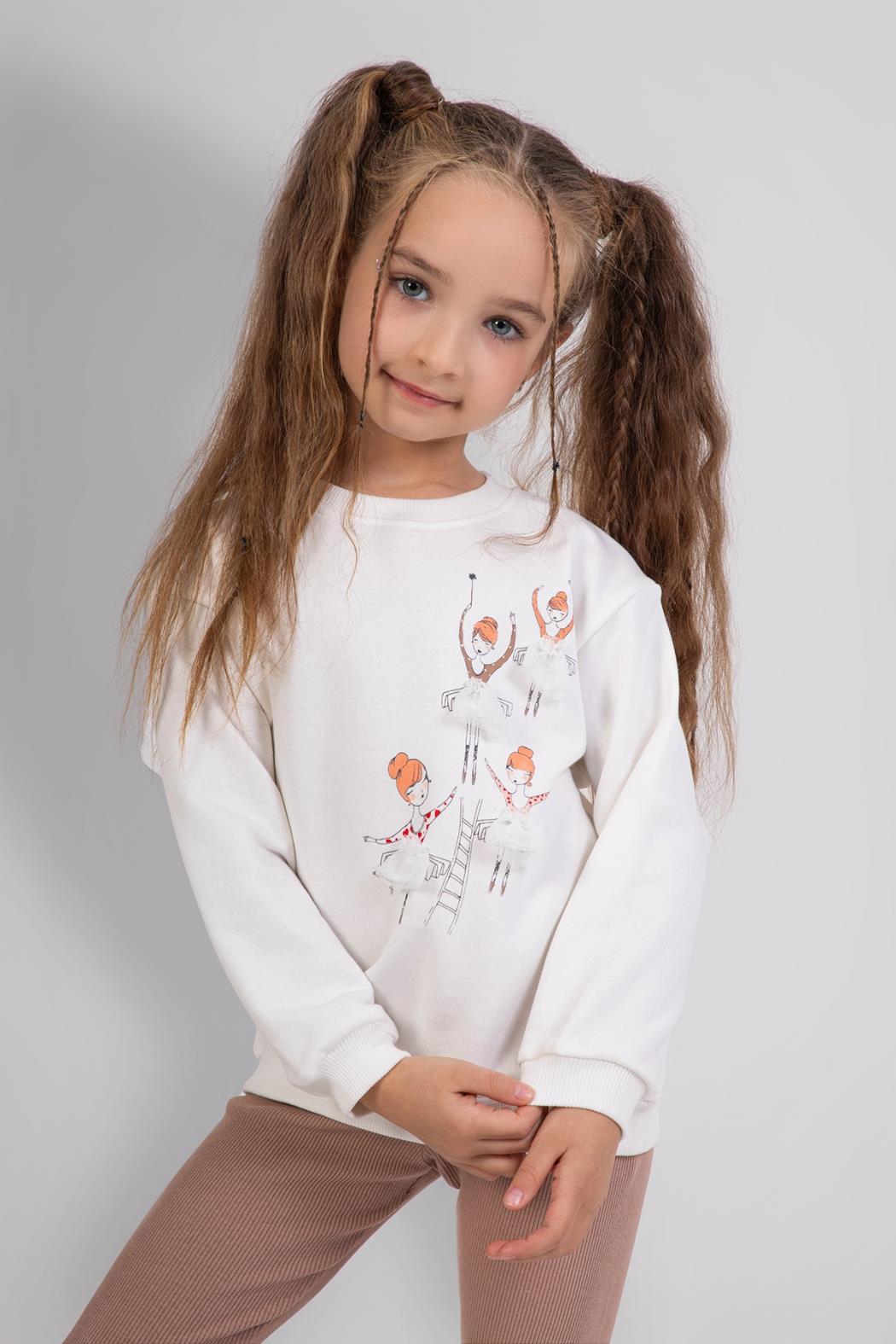 Dmb Kız Çocuk Balerin Baskılı Taytlı Takım 3-8 Yaş Ekru