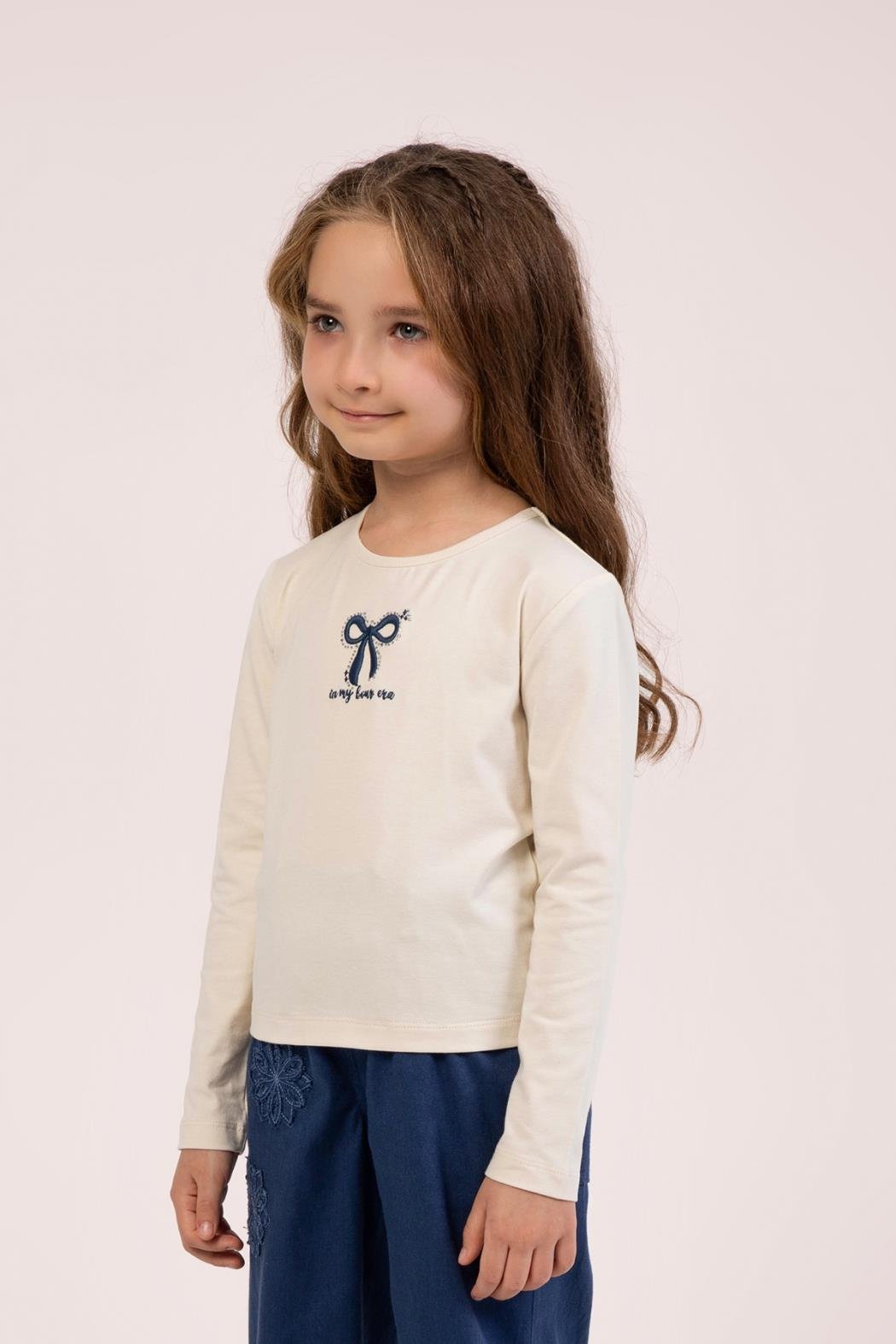 Dmb Kız Çocuk Baskılı Crop 4-9 Yaş Krem