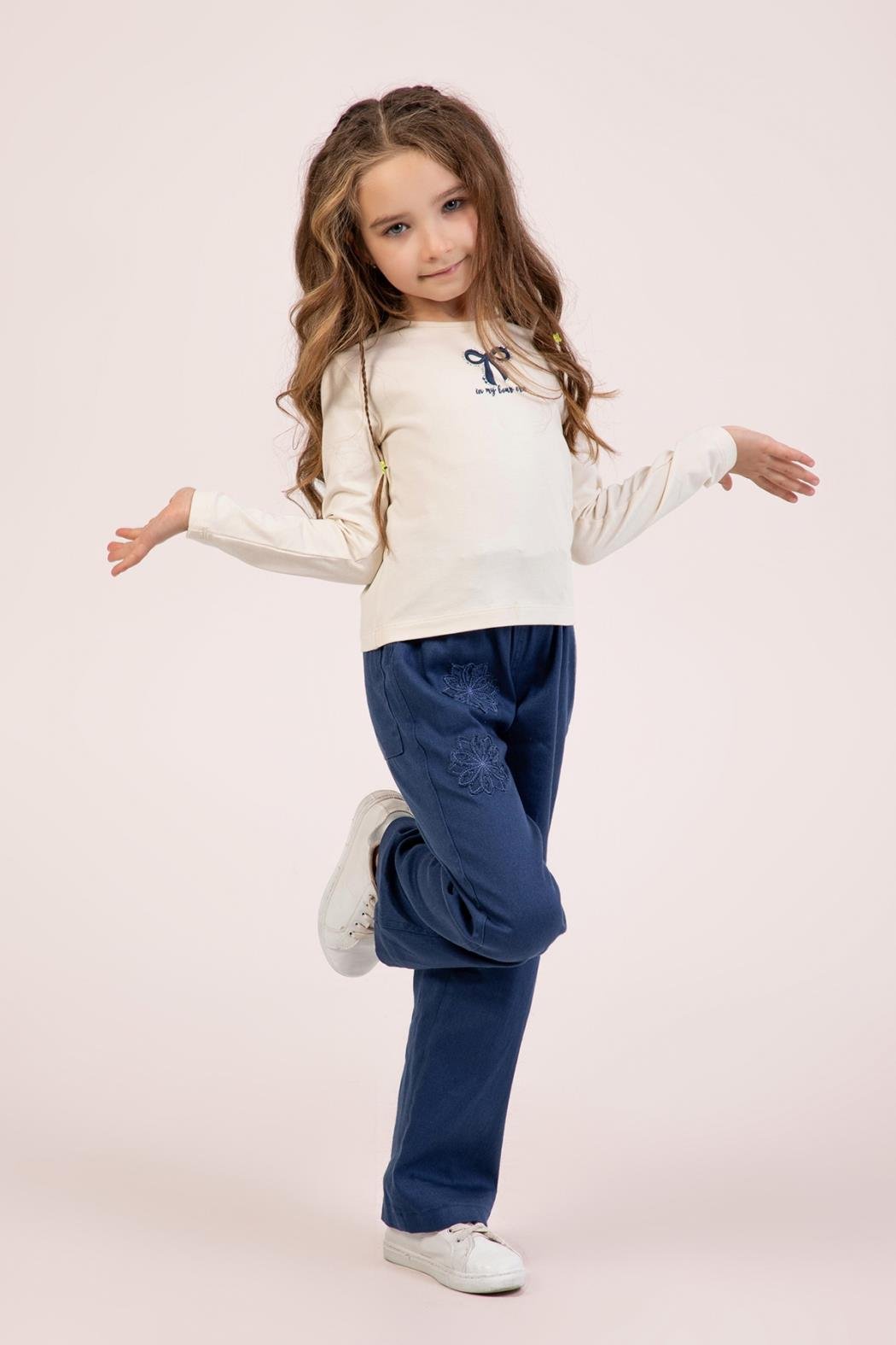Dmb Kız Çocuk Baskılı Crop 4-9 Yaş Krem