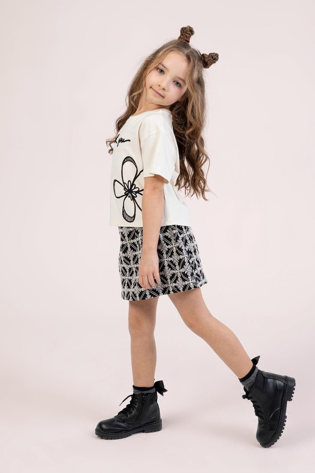 Dmb Kız Çocuk Baskılı Etekli Takım 4-9 Yaş Siyah