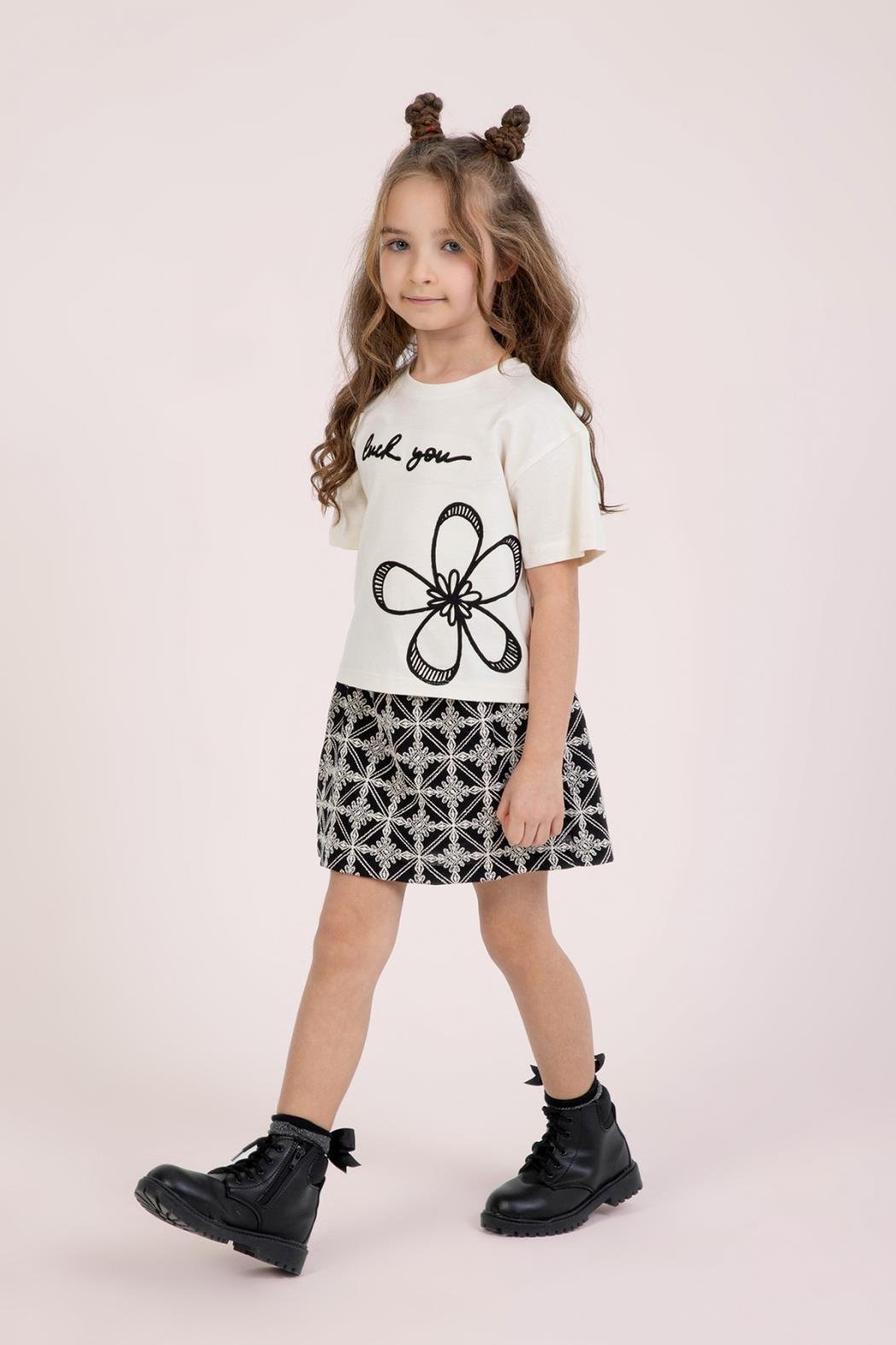 Dmb Kız Çocuk Baskılı Etekli Takım 4-9 Yaş Siyah