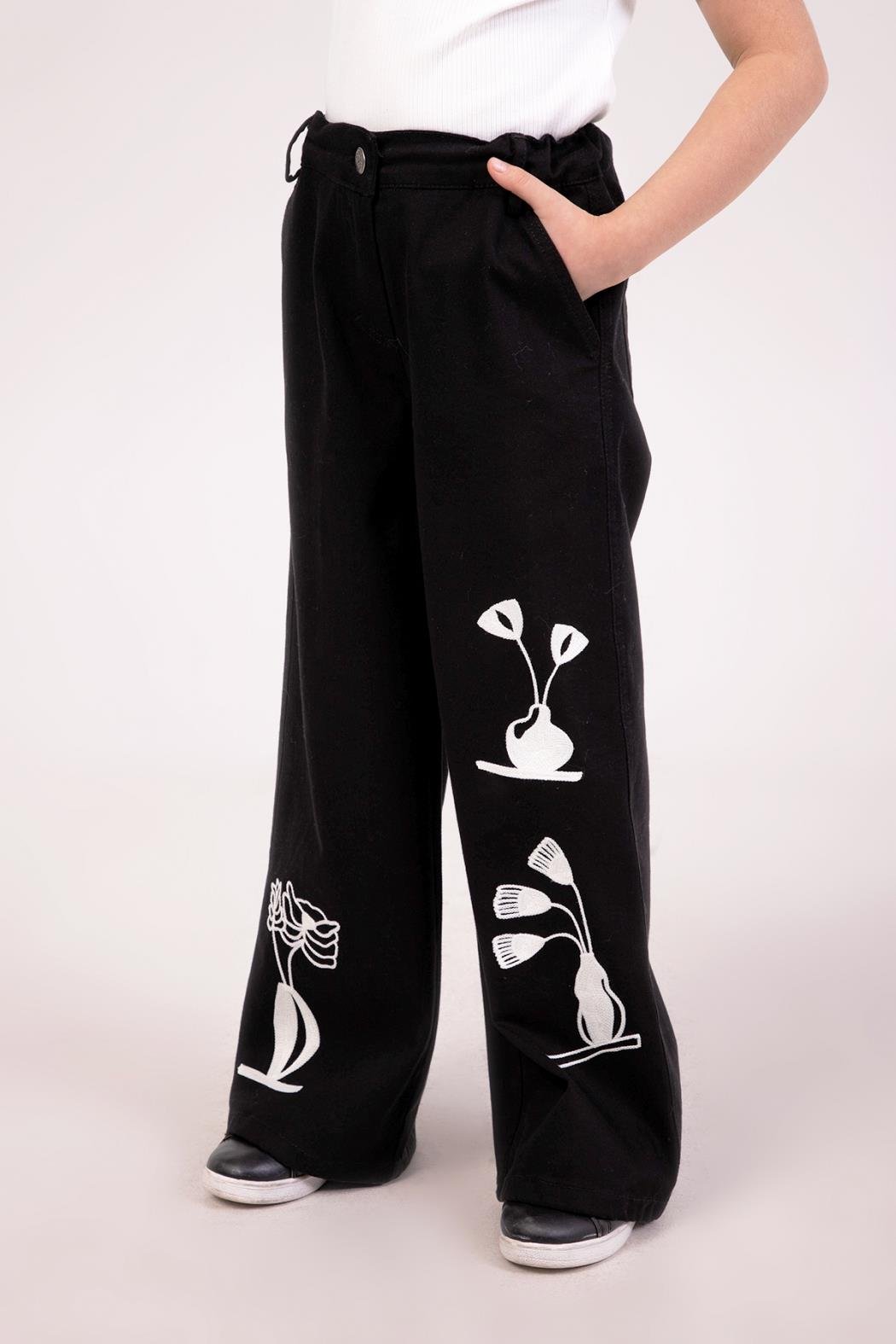 Dmb Kız Çocuk Baskılı Pantolon 4-9 Yaş Siyah