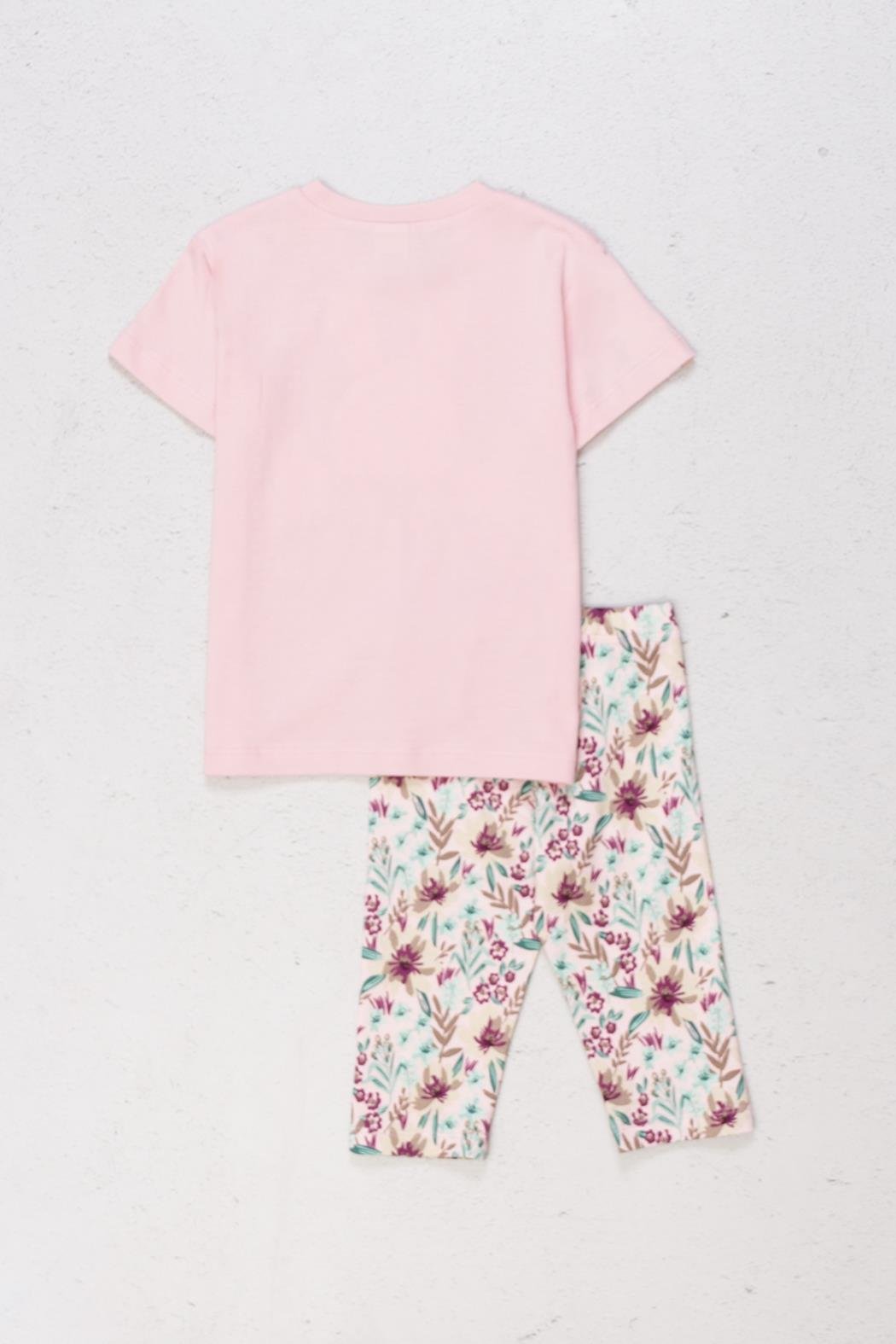 Dmb Kız Çocuk Çicek Baskılı Taytlı Takım 3-7 Yaş Pembe