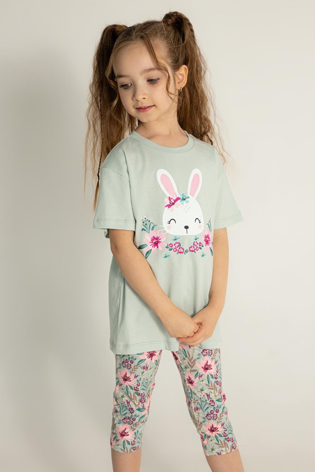 Dmb Kız Çocuk Çicek Baskılı Taytlı Takım 3-7 Yaş Mint