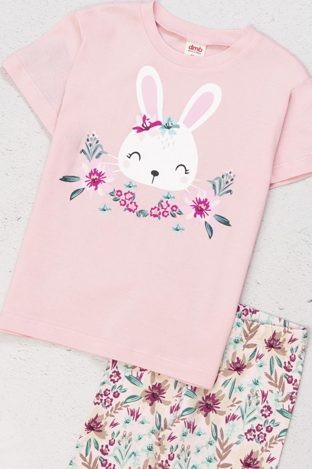 Dmb Kız Çocuk Çicek Baskılı Taytlı Takım 3-7 Yaş Pembe
