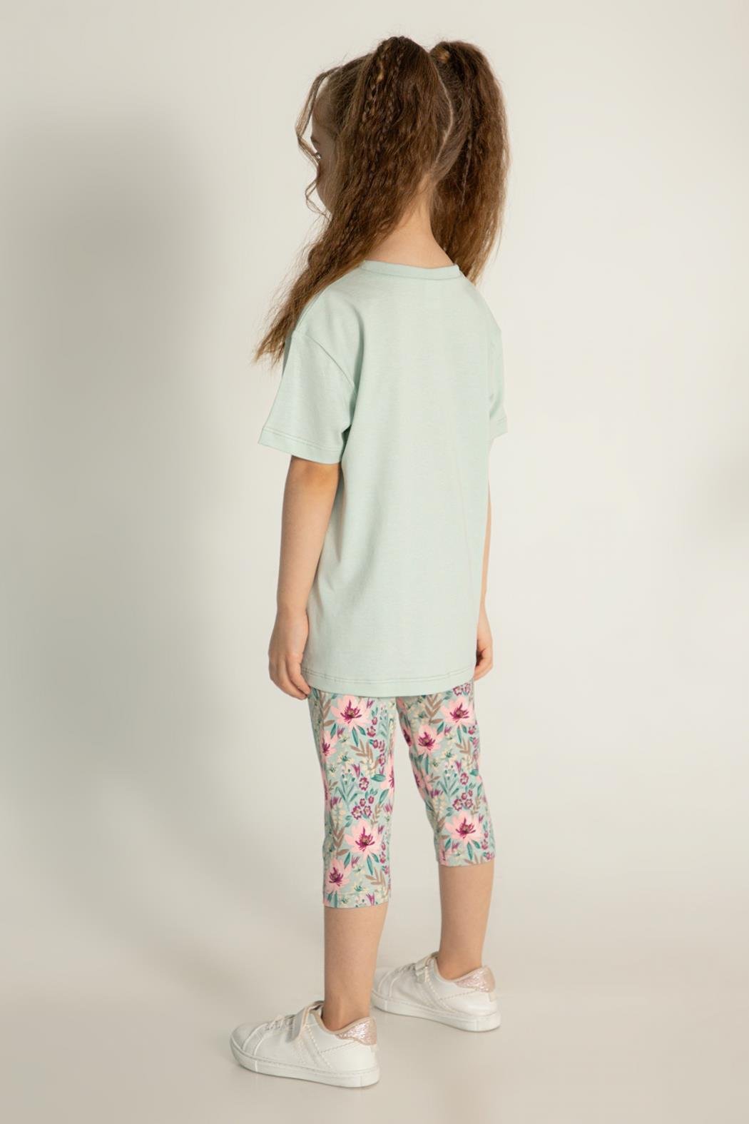 Dmb Kız Çocuk Çicek Baskılı Taytlı Takım 3-7 Yaş Mint