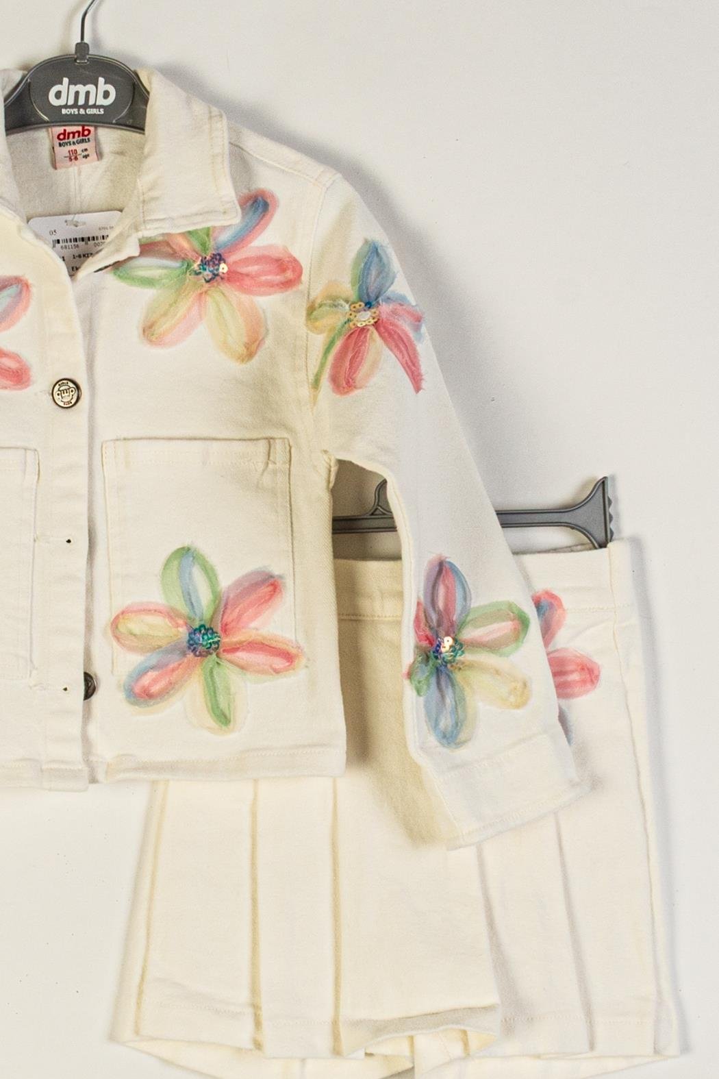 Dmb Kız Çocuk Çicek İşlemeli Ceketli Takım 1-6 Yaş Ekru