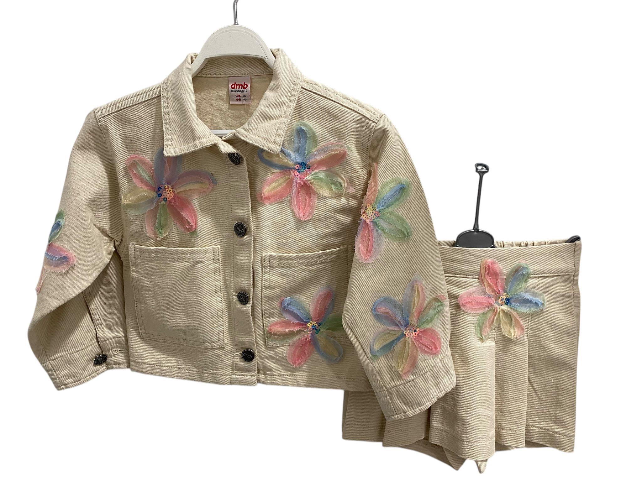 Dmb Kız Çocuk Çicek İşlemi Ceketli Takım 4-9Yaş Ekru