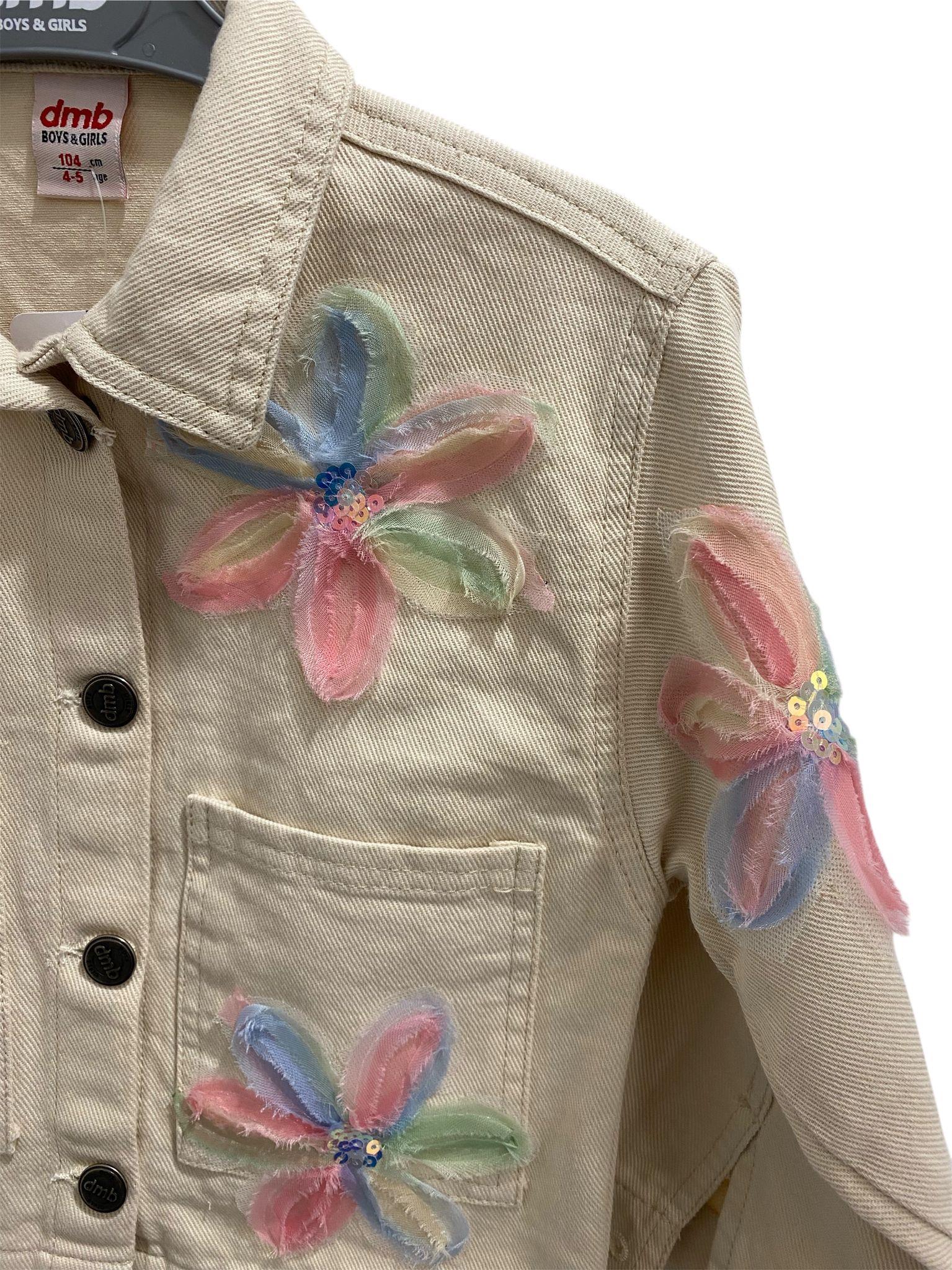 Dmb Kız Çocuk Çicek İşlemi Ceketli Takım 4-9Yaş Ekru