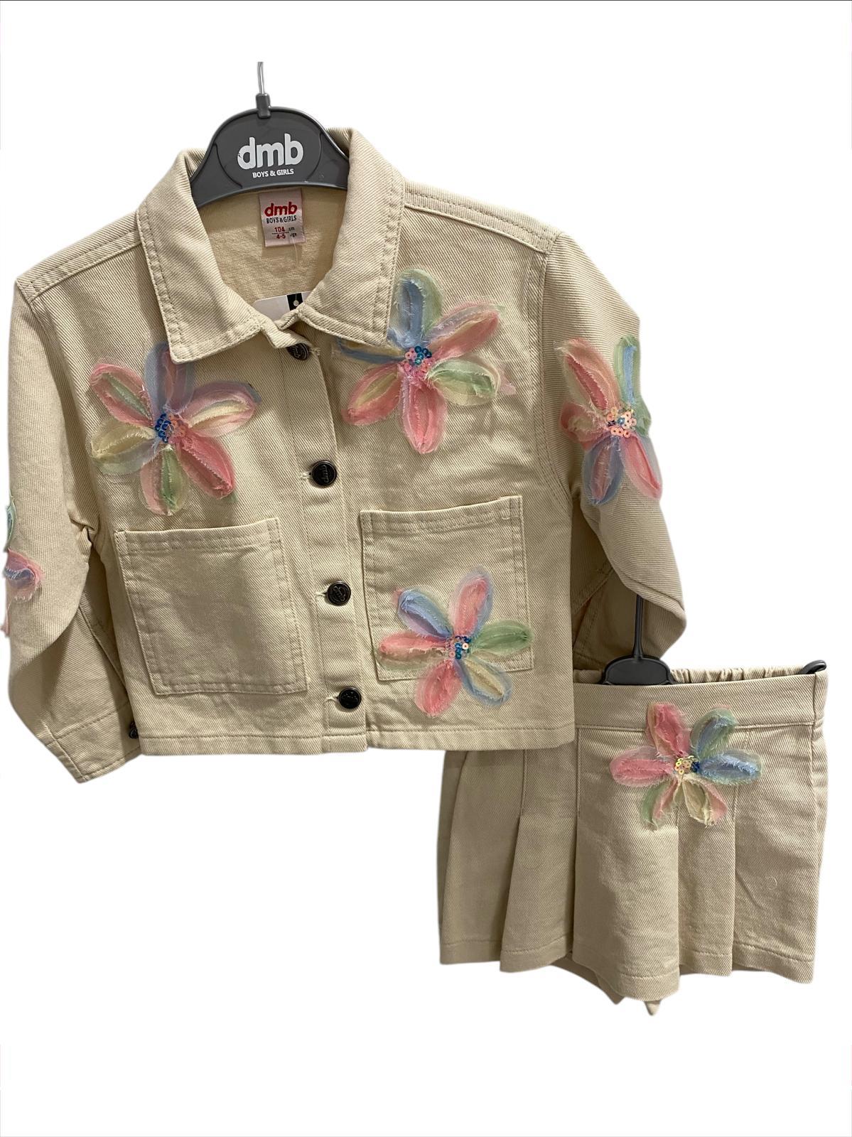 Dmb Kız Çocuk Çicek İşlemi Ceketli Takım 4-9Yaş Ekru