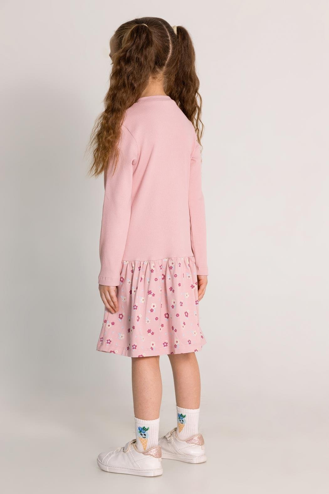 Dmb Kız Çocuk Çiçekli Elbise 3-8 Yaş Pudra