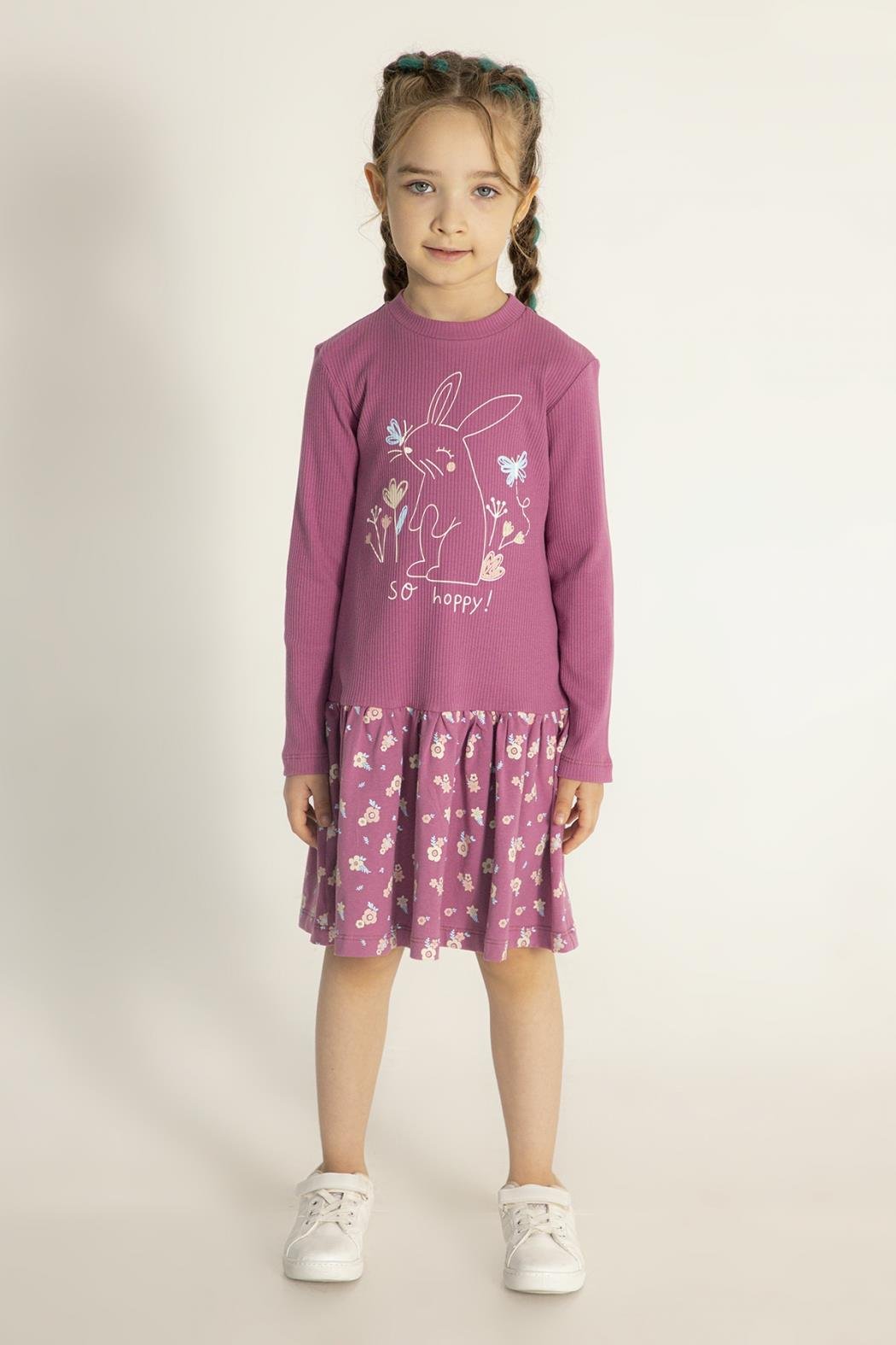 Dmb Kız Çocuk Çiçekli Elbise 3-8 Yaş VİŞNE