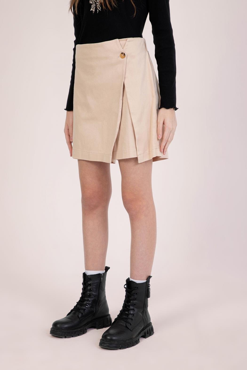 Dmb Kız Çocuk Dokuma Şort Etek 9-14 Yaş Bej