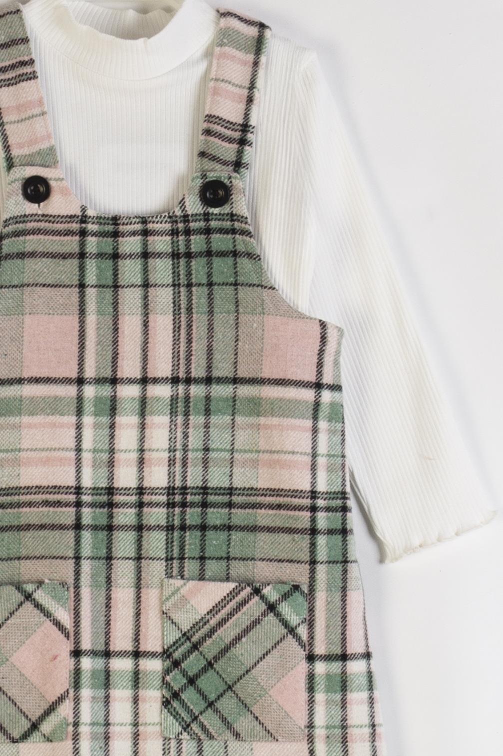 Dmb Kız Çocuk Ekose 2'li Elbise 3-8 Yaş Mint