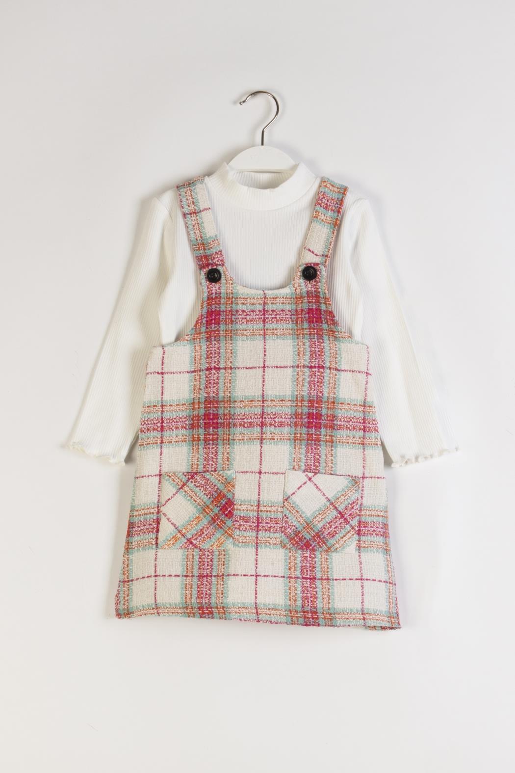 Dmb Kız Çocuk Ekose 2'li Elbise 3-8 Yaş FUŞYA