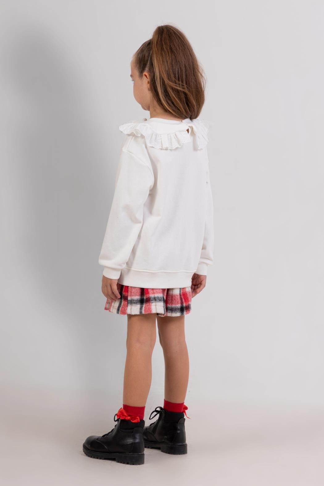 Dmb Kız Çocuk Ekose Şort Etekli Takım 4-9 Yaş KIRMIZI