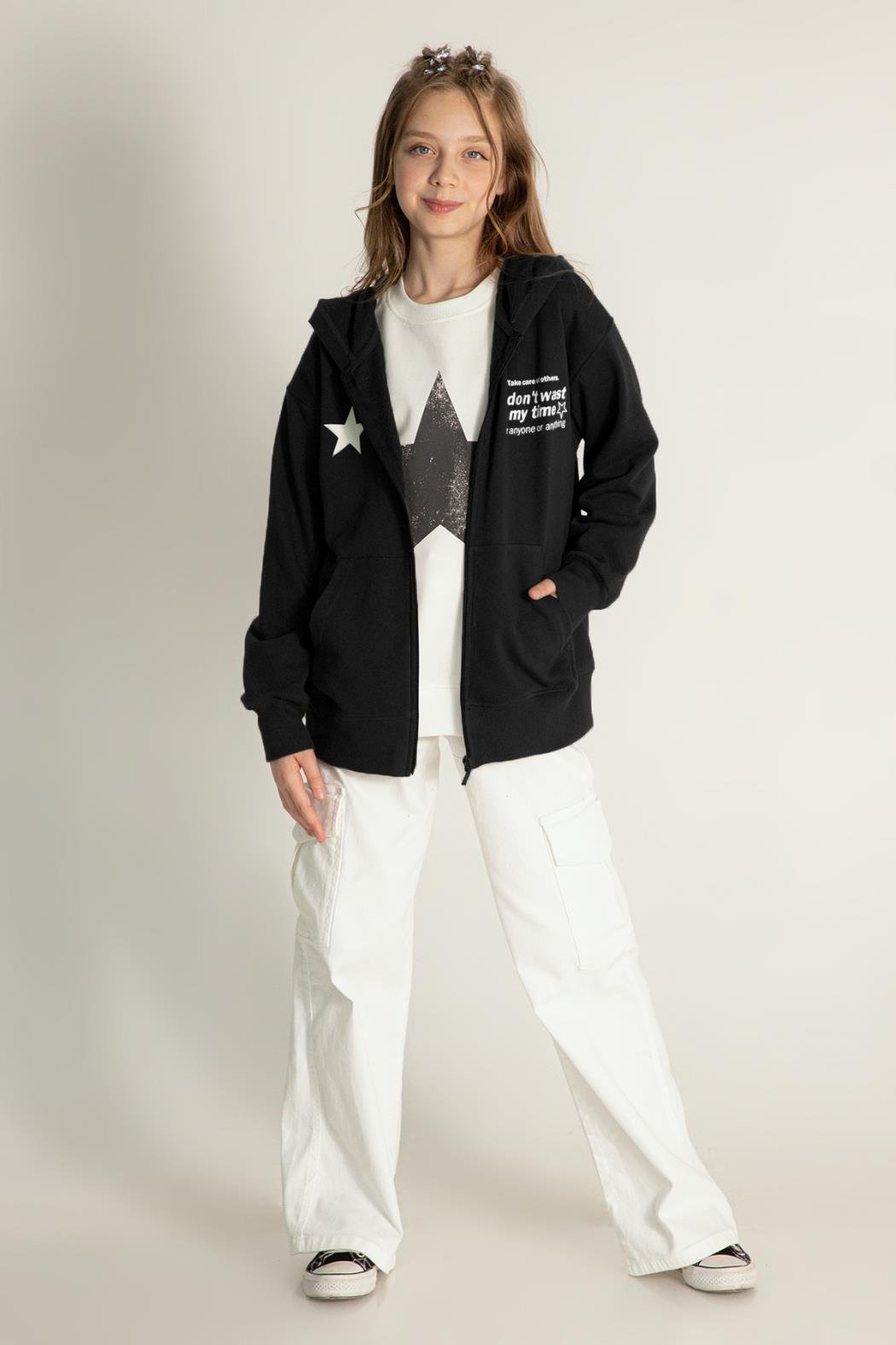 Dmb Kız Çocuk Fermuarlı Sweatshirt Hırka 9-14 Yaş SİYAH