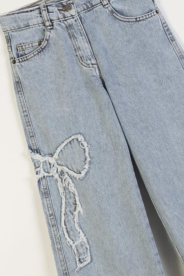 Dmb Kız Çocuk Fiyonk Baskılı Kot Pantolon 9-14 Yaş Mavi