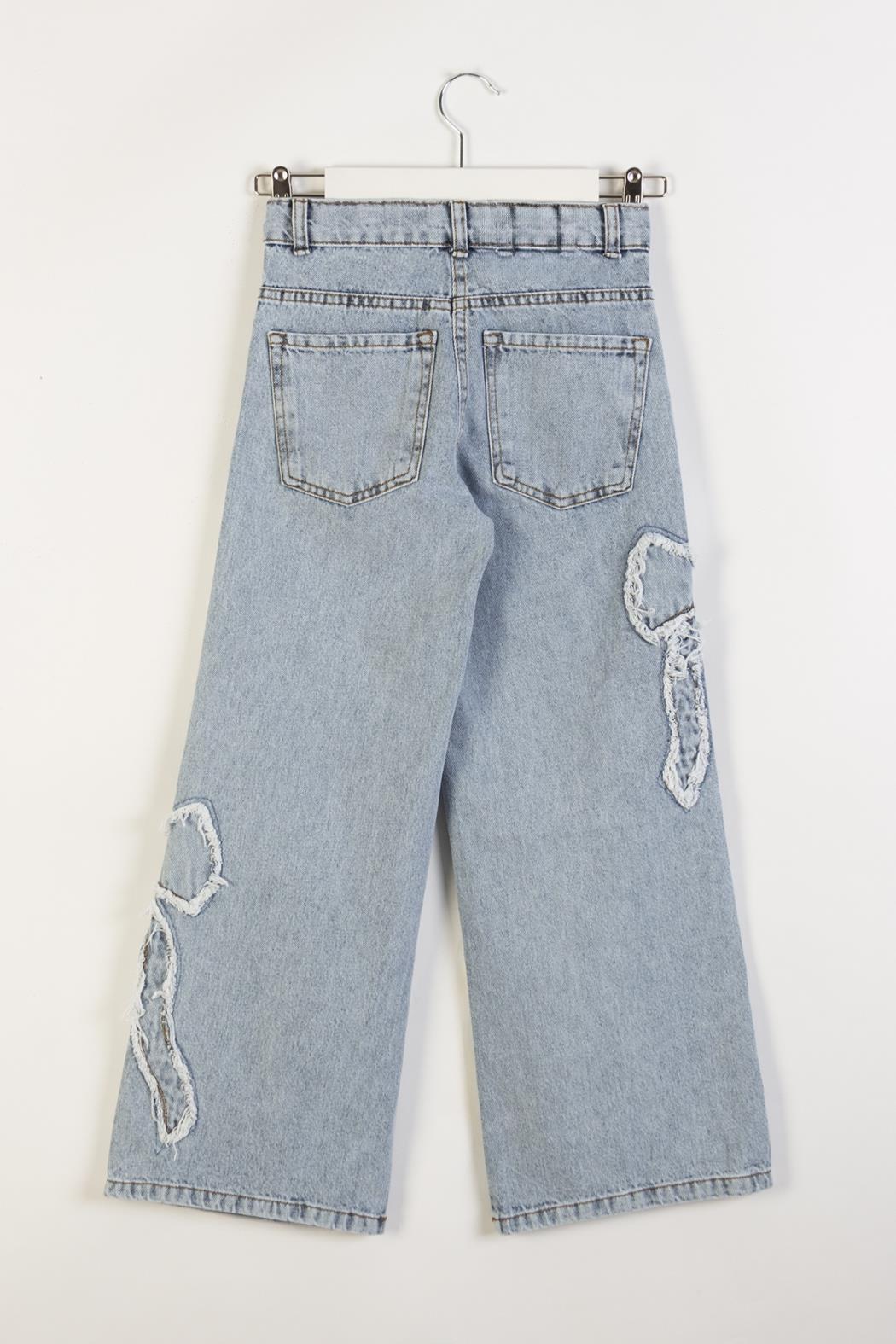 Dmb Kız Çocuk Fiyonk Baskılı Kot Pantolon 9-14 Yaş Mavi