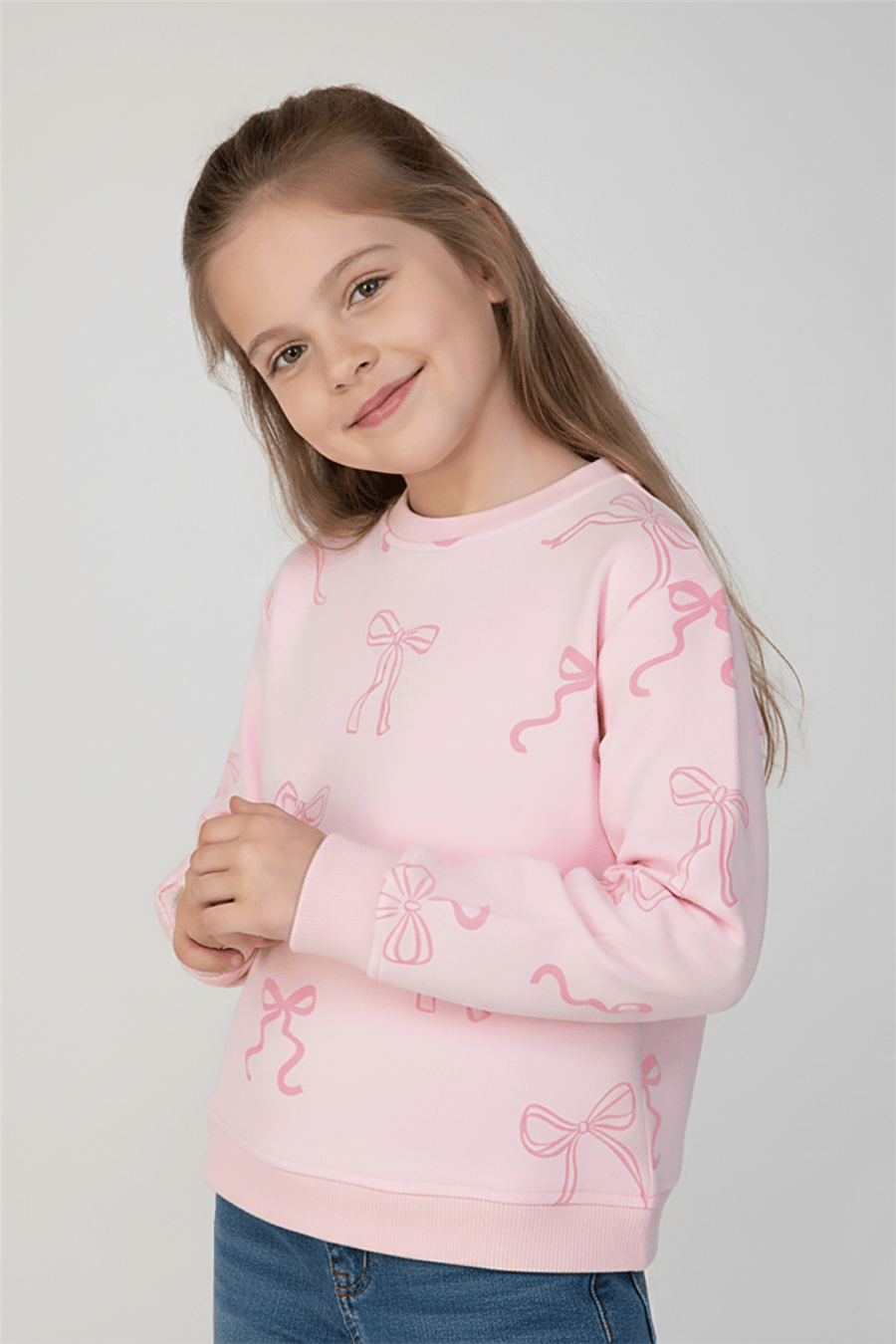 Dmb Kız Çocuk Fiyonklu Sweatshirt 1-7 Yaş Pembe
