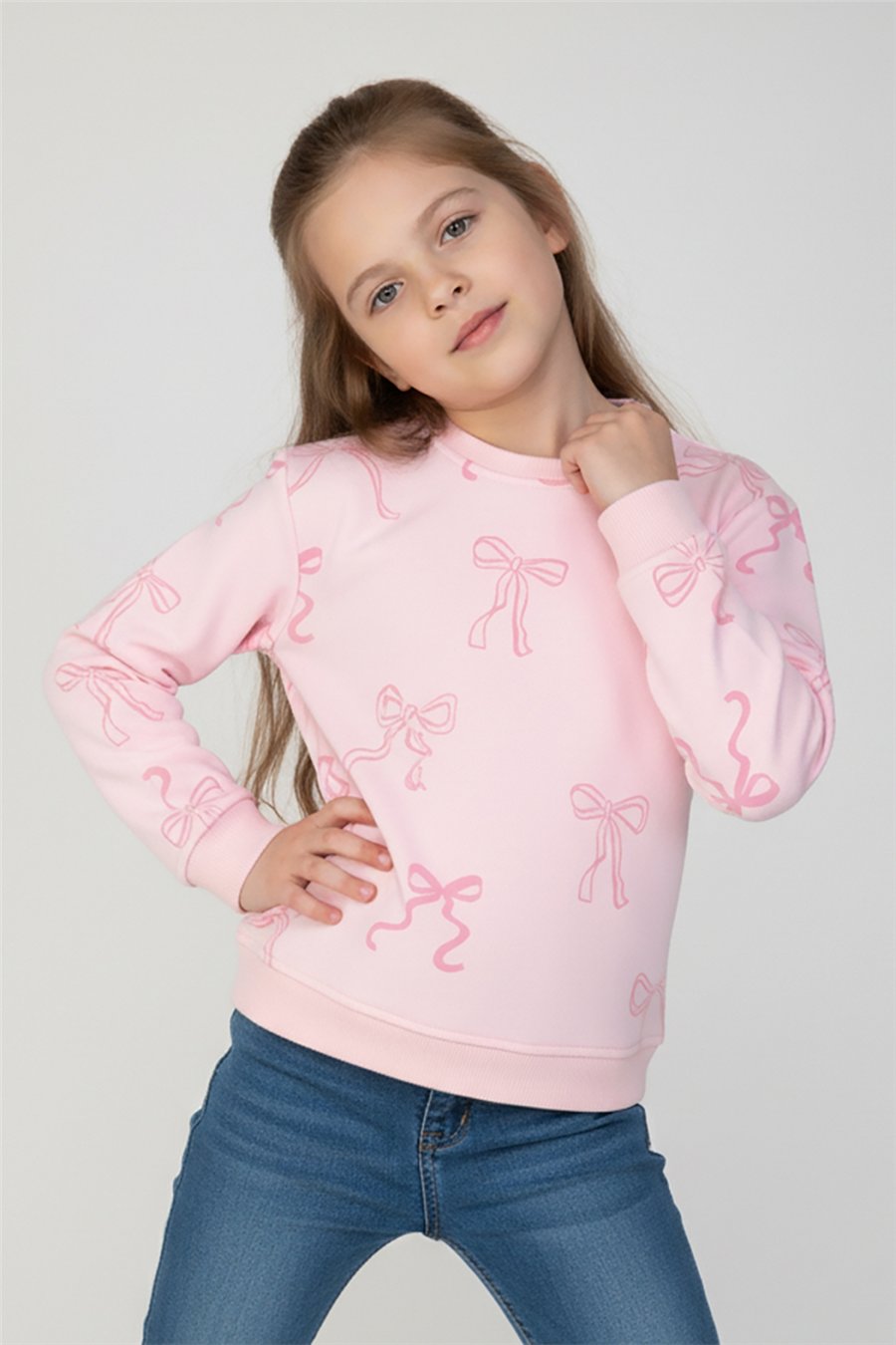 Dmb Kız Çocuk Fiyonklu Sweatshirt 1-7 Yaş Pembe