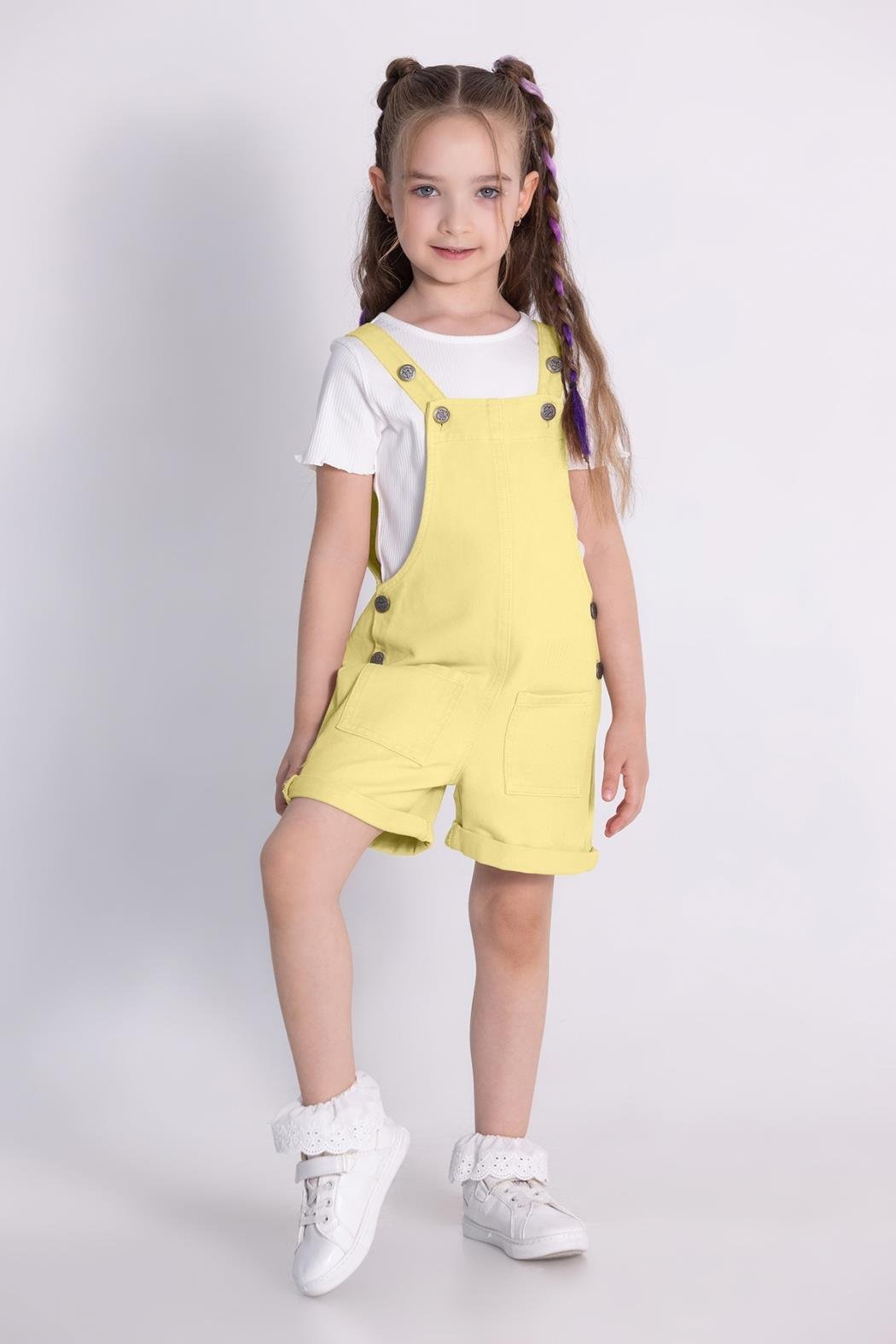 Dmb Kız Çocuk Gabardin Şortlu Tulum 4-9 Yaş Sarı