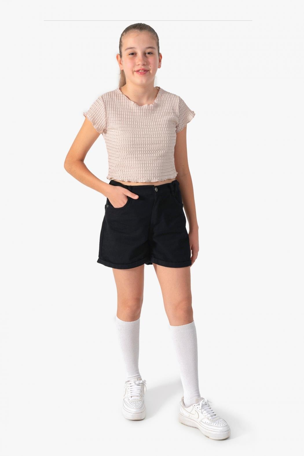 Dmb Kız Çocuk İkili Crop 9-14 Yaş Bej