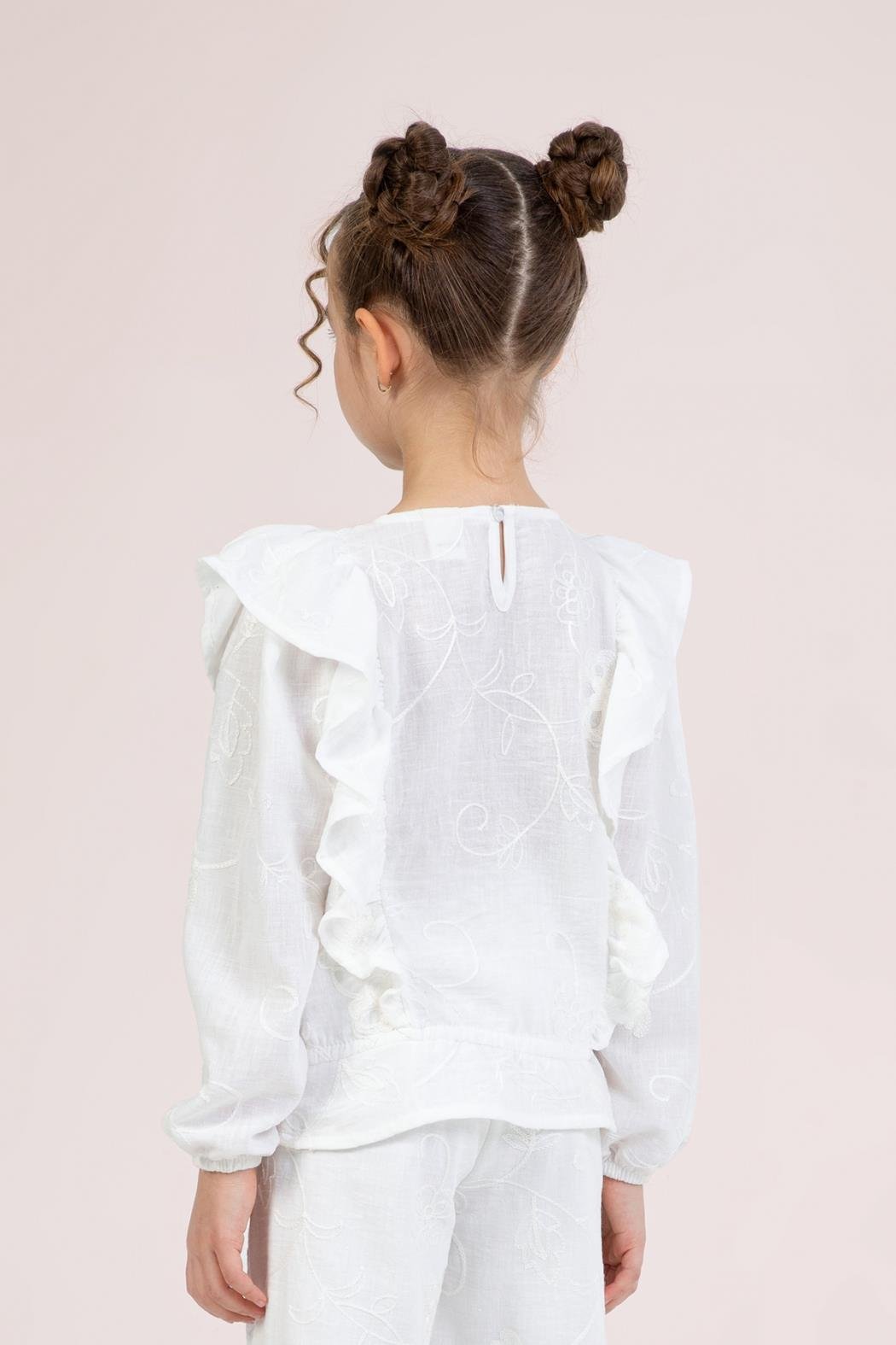 Dmb Kız Çocuk İşlemeli Bluz 4-9 Yaş Ekru