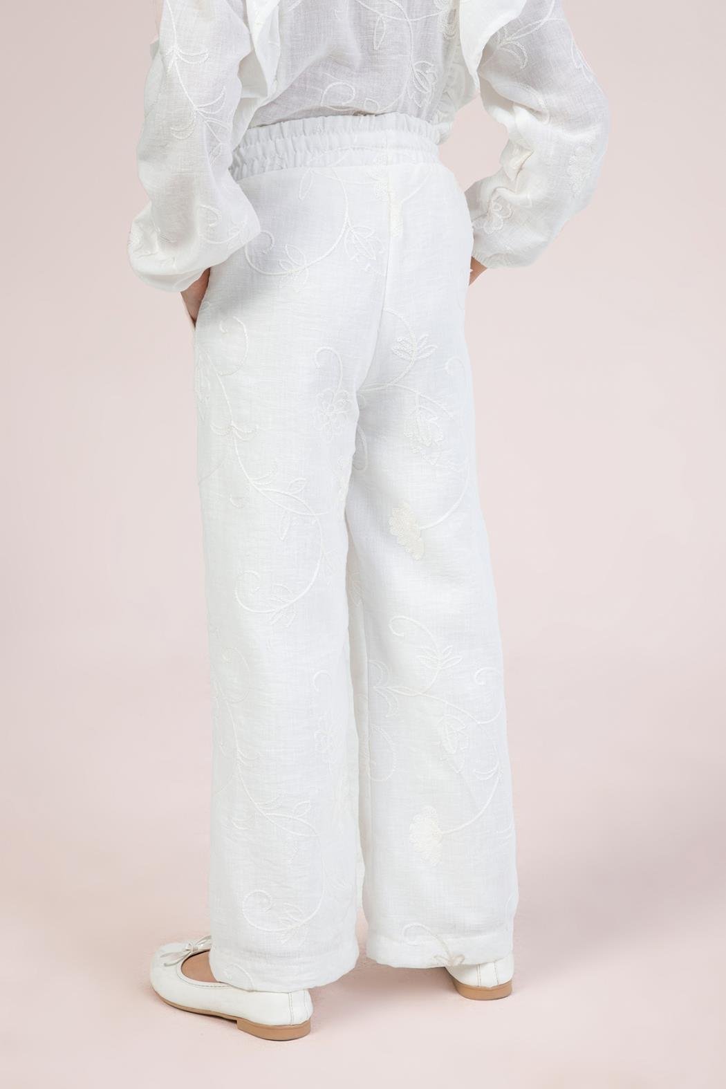 Dmb Kız Çocuk İşlemeli Pantolon 4-9 Yaş Ekru