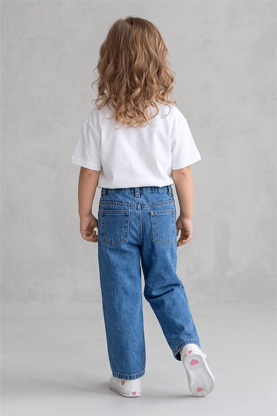 Dmb Kız Çocuk  Kalp Nakışlı Denim Pantolon 2-7 Yaş Mavi