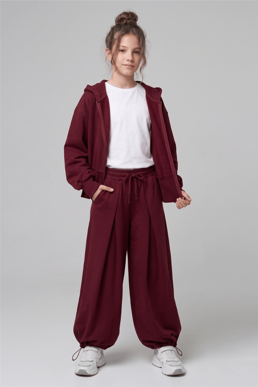 Dmb Kız Çocuk Kapüşonlu Crop Sweatshirt 9-14 Yaş Vişne
