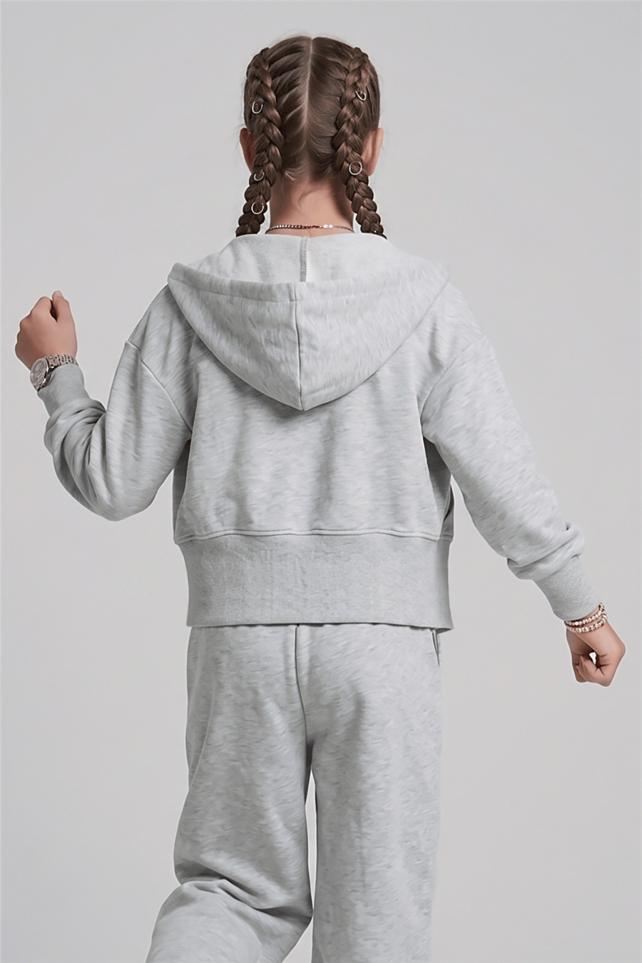 Dmb Kız Çocuk Kapüşonlu Crop Sweatshirt 9-14 Yaş Gri