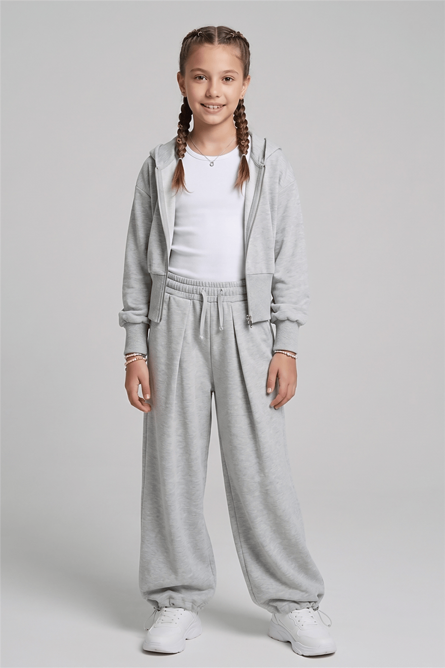 Dmb Kız Çocuk Kapüşonlu Crop Sweatshirt 9-14 Yaş Gri