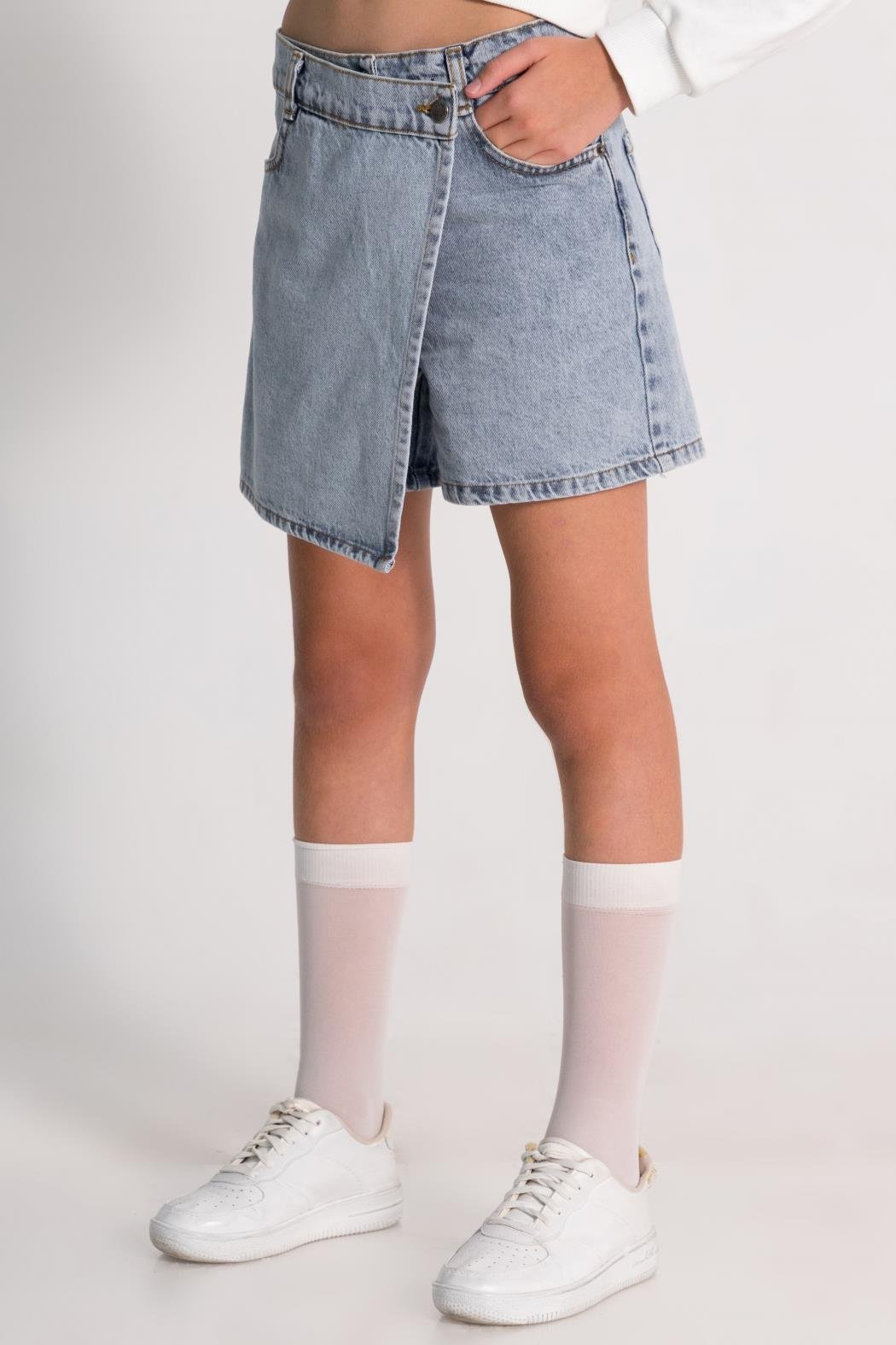 Dmb Kız Çocuk Kot Şort Etek 4-9 Yaş MAVİ