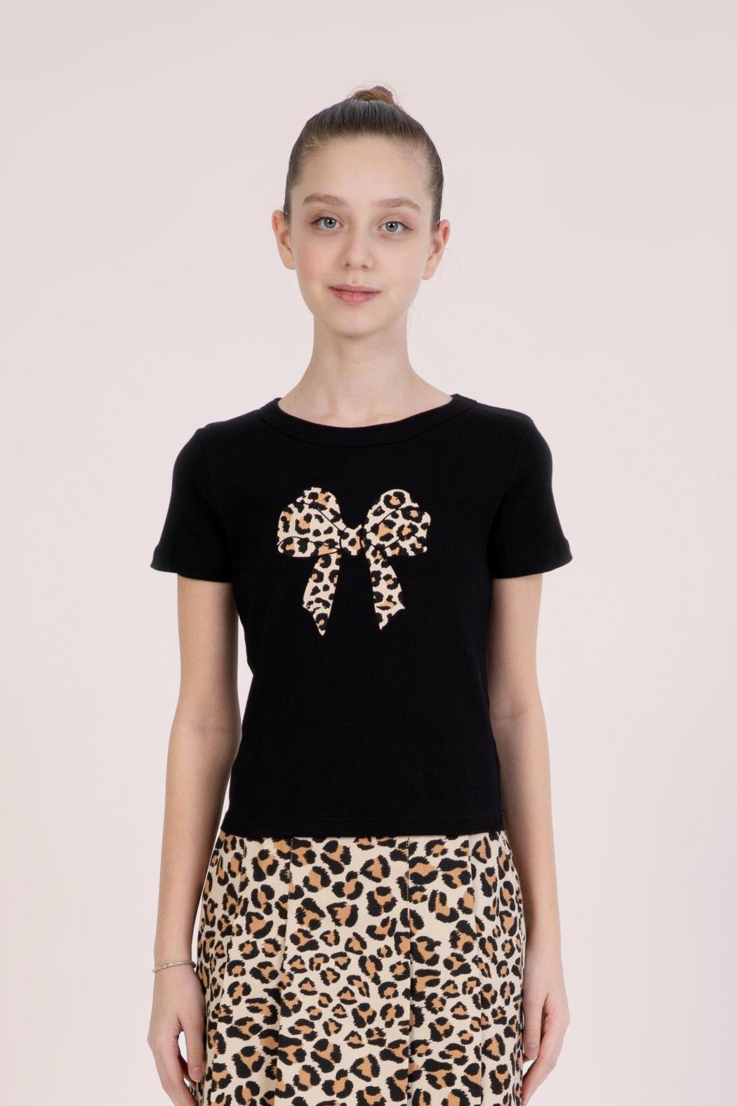 Dmb Kız Çocuk Leopar Baskılı Crop 9-14 Yaş Siyah