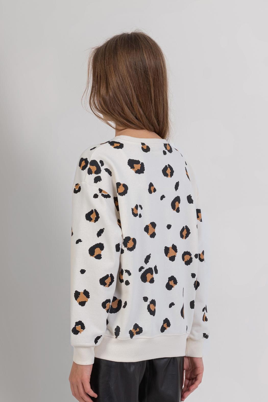 Dmb Kız Çocuk Leopar Sweatshirt 9-14 Yaş Ekru