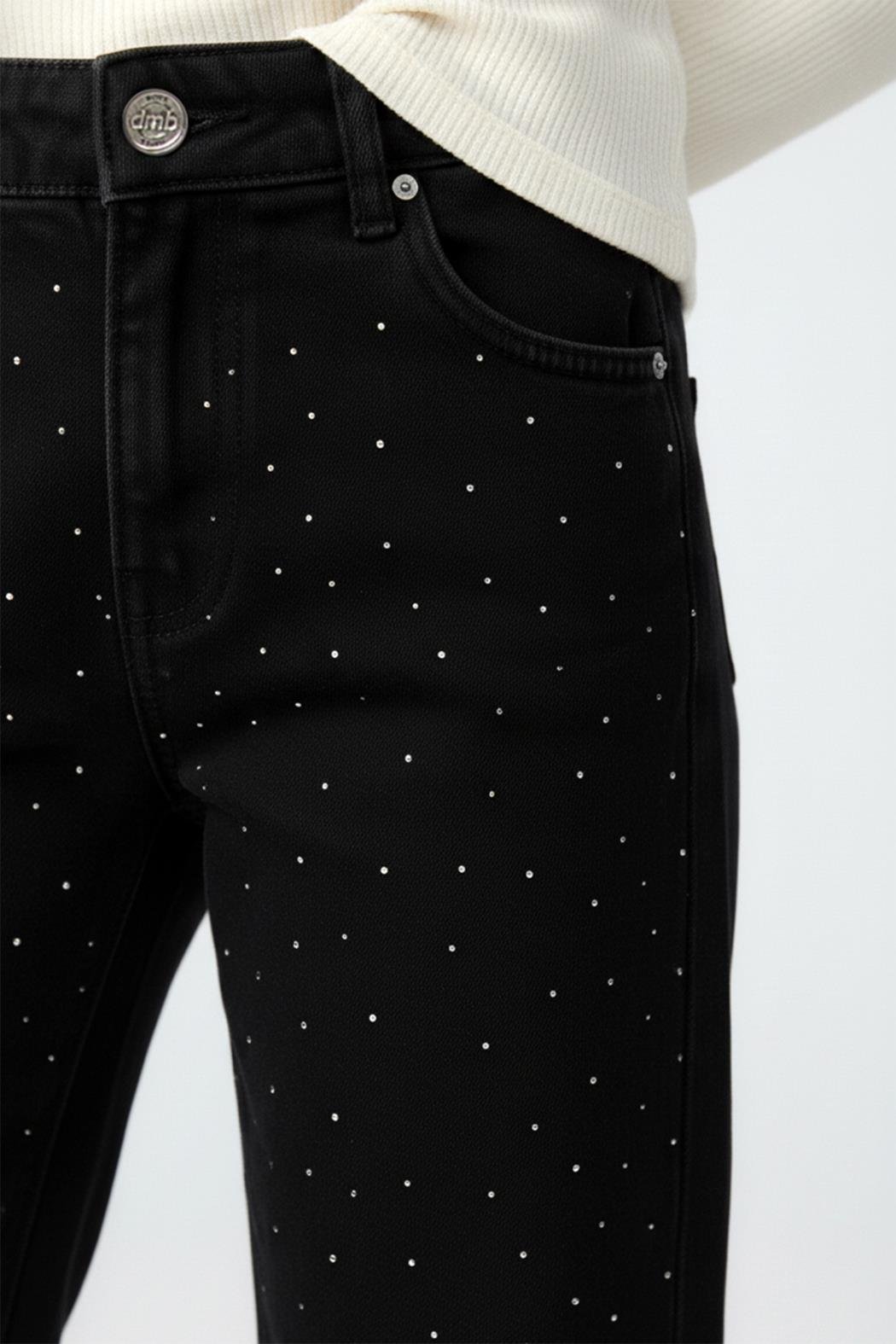 Dmb Kız Çocuk Paçası Taşlı Kot Pantolon 9-14 Siyah