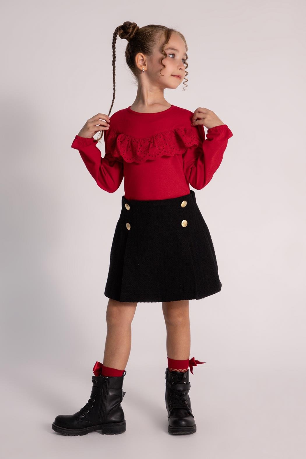 Dmb Kız Çocuk Şort Etekli Takım 4-9 Yaş KIRMIZI