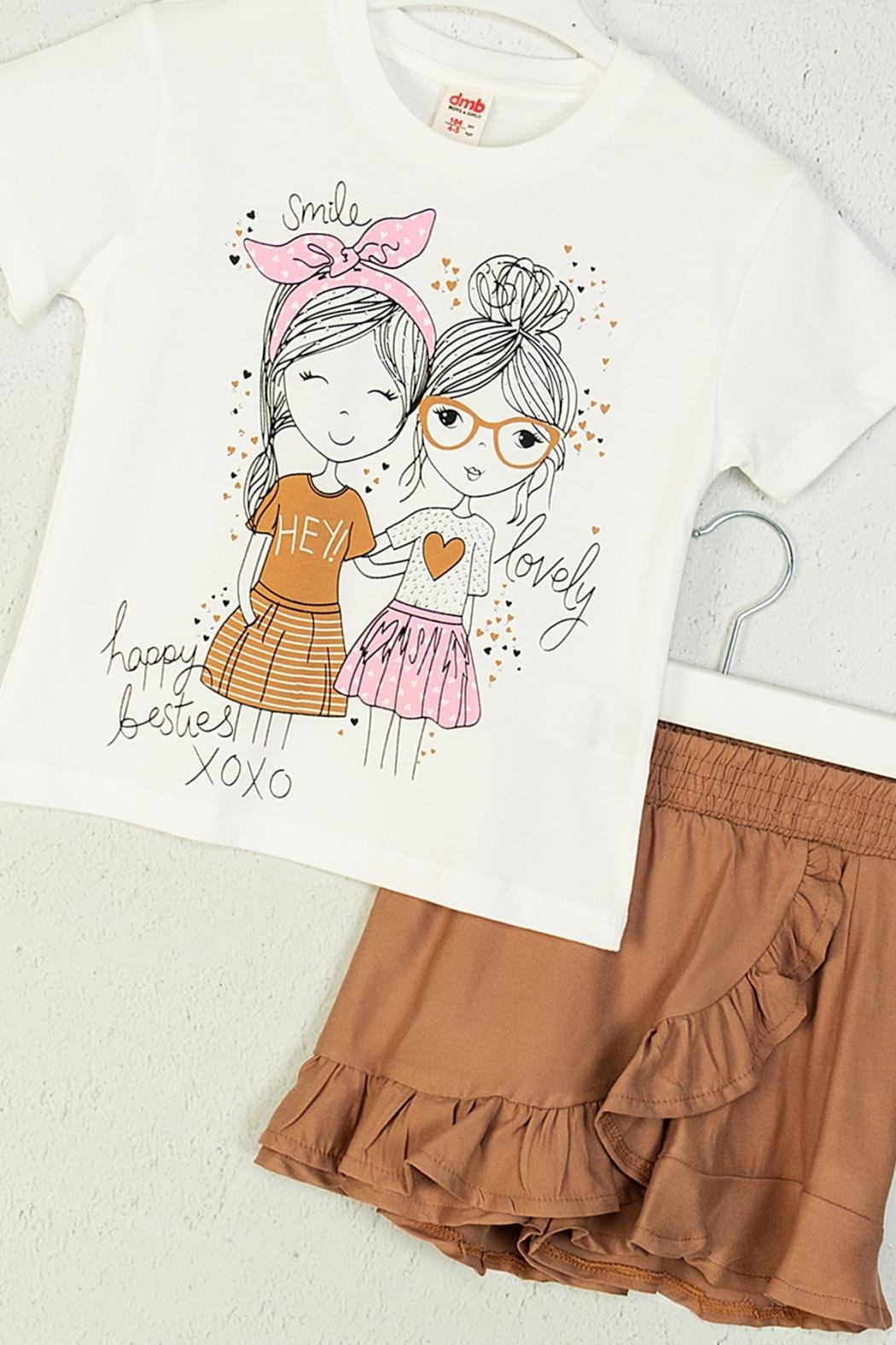 Dmb Kız Çocuk Şort Etekli Takım 4-9 Yaş Kahve